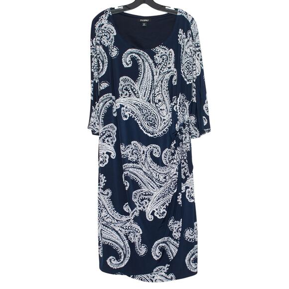 Roz & Ali Dress Wrap Boho Coastal Grandma Retro Eclectic Paisley Blue White 3X - Picture 7 of 7